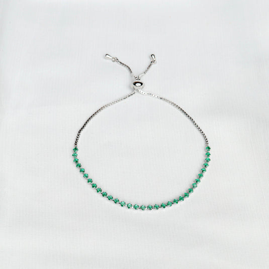 QuinShine emerald tennis bracelet with green gemstones and adjustable silver chain