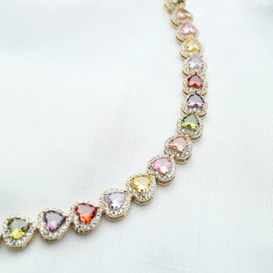 QuinShine halo heart jewelry necklace with multicolor heart-shaped stones and sparkling accents