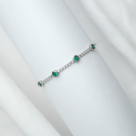 QuinShine luxury emerald jewelry bracelet with green emerald stones and clear crystals