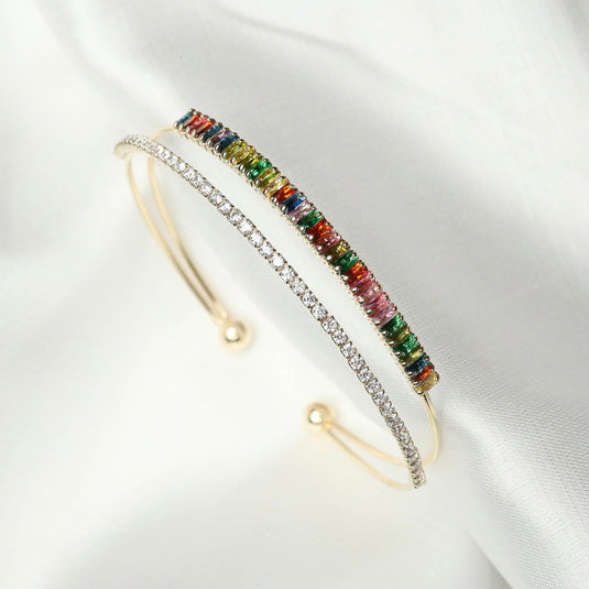 QuinShine multicolor jewelry bracelet featuring vibrant gemstones and a delicate gold band with crystals