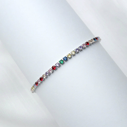 QuinShine multicolour gemstone tennis bracelet with vibrant assorted stones in silver setting