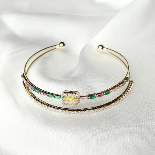 QuinShine Radiant Arc Bracelet with Colorful Gemstones and Sparkling Details on a Sleek Cuff Design