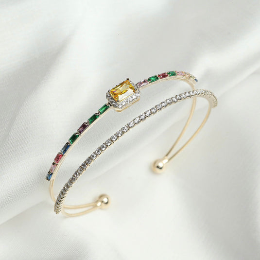 QuinShine Radiant Arc Bracelet featuring colorful gemstones and elegant gold finish for a stylish accessory