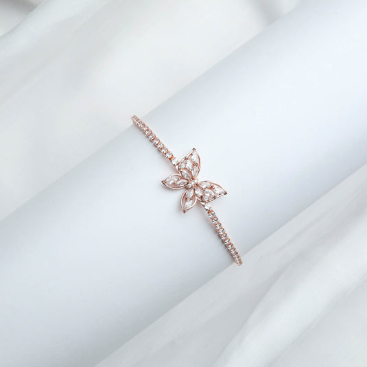 QuinShine rose gold butterfly bracelet with sparkling crystals on delicate band