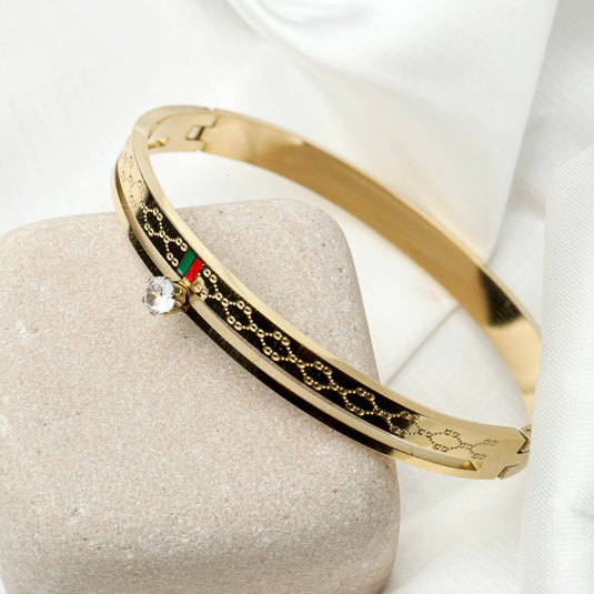 QuinShine elegant gold bracelet with black detailing and gem accent unique glow bracelet for events