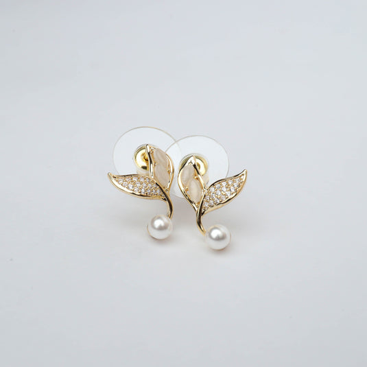 QuinShine vine design earrings gold with leaf accents and pearl drops for elegant style