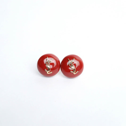 QuinShine red domed earrings for women with gold logo embellishment