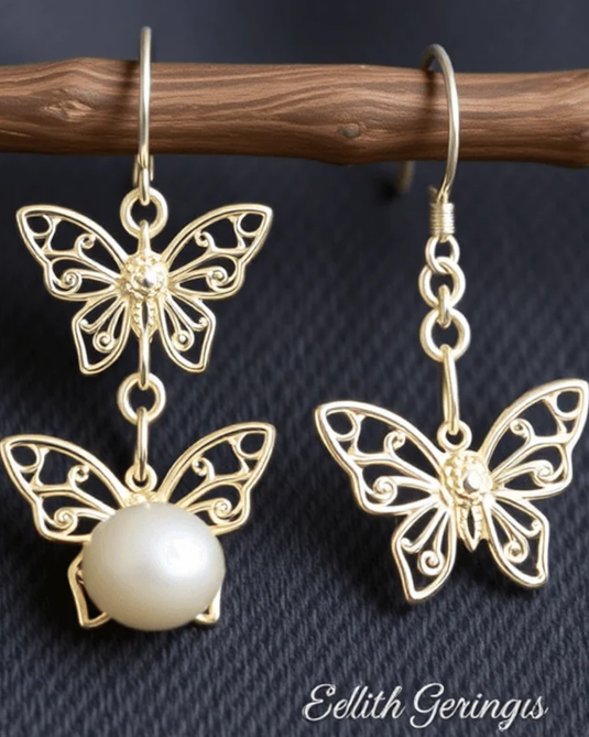 Delicate butterfly earrings with pearl detail, perfect trendy earrings for summer style
