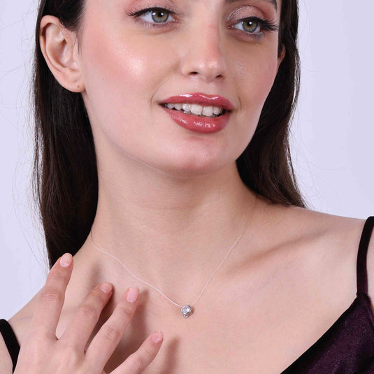 Starlit Circle Silver Invisible Chain Necklace