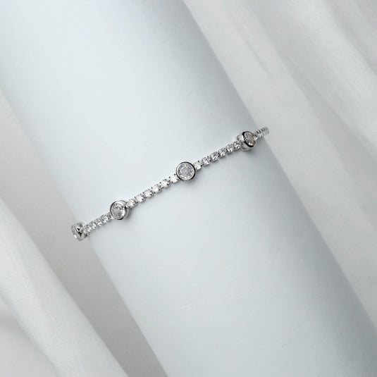 QuinShine affordable gemstone bracelet with sparkling clear stones on a silver band