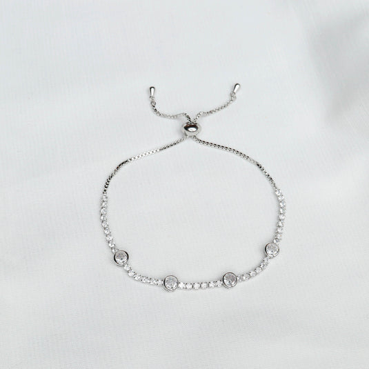 QuinShine affordable gemstone bracelet with clear stones and adjustable silver chain on white background