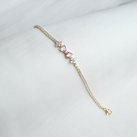 QuinShine affordable luxury Bow bracelet with pink and clear gemstones on gold chain