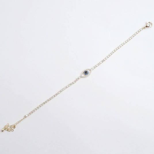 QuinShine Aura EvilEye Charm Bracelet with delicate silver chain and sparkling eye charm centerpiece