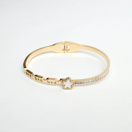 QuinShine Bella Flora link bracelet in gold with floral charm and embedded crystals