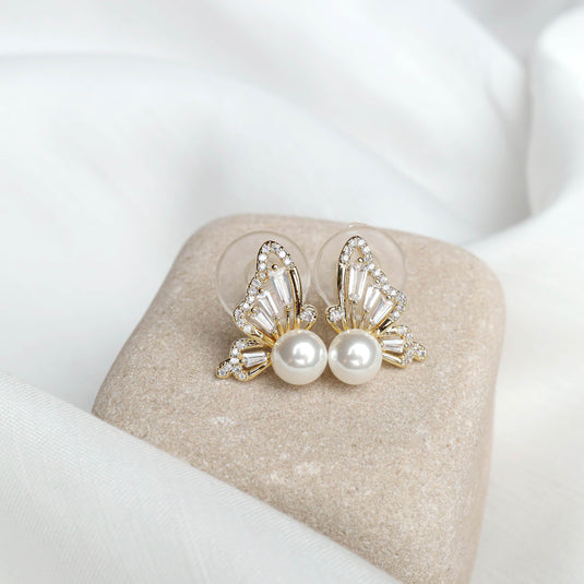QuinShine elegant butterfly jewelry for women featuring pearl and rhinestone stud earrings