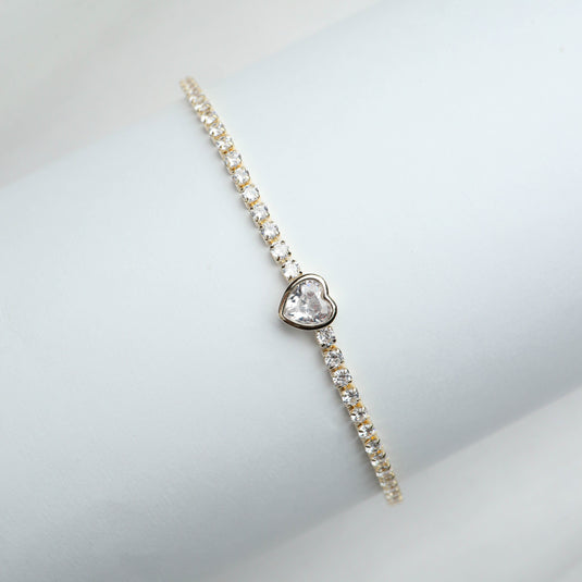 QuinShine diamond tennis bracelet women featuring a heart-shaped center stone with a delicate chain of round diamonds