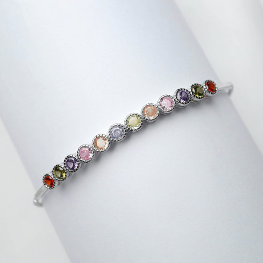 QuinShine colorful gemstone bracelet with round multicolor stones set in a silver band