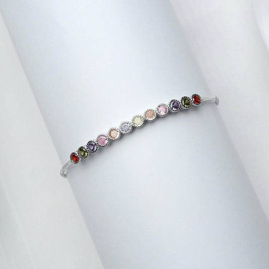 QuinShine elegant colorful gemstone bracelet with multicolored round stones set in silver