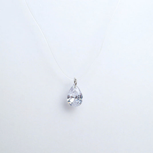 QuinShine crystal drop necklace with a clear teardrop pendant on a delicate silver chain
