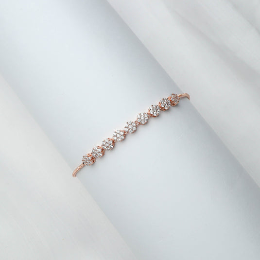 QuinShine delicate rose gold bracelet featuring a floral design with sparkling crystals