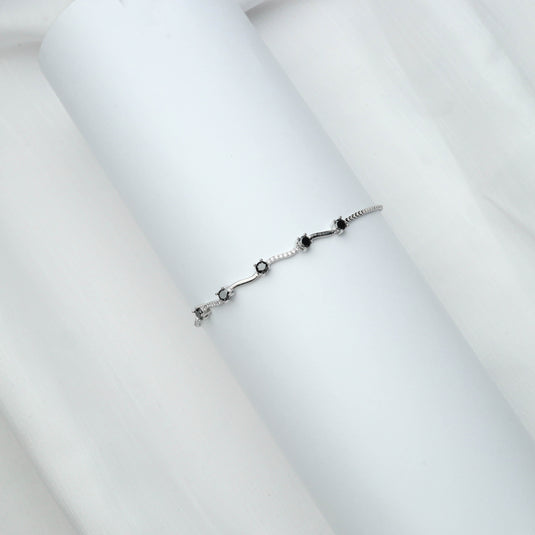 QuinShine delicate silver bracelet with black stones and diamond accent jewelry detailing