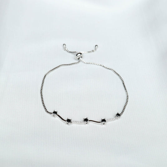 Delicate silver bracelet with black stones featuring diamond accent jewelry by QuinShine