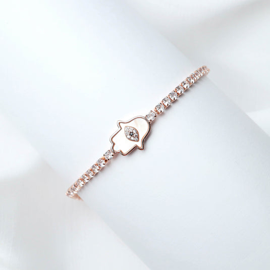 QuinShine Divine Grace Protective Charm bracelet with rose gold and sparkling stones