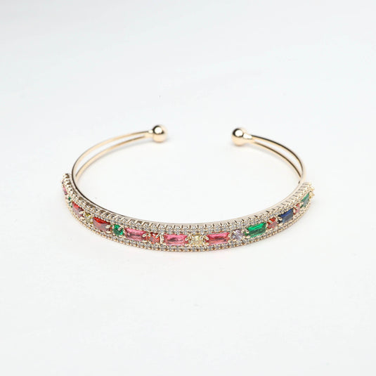 QuinShine elegant cuff bracelet with colorful gemstones and gold-tone detailing for a stylish look