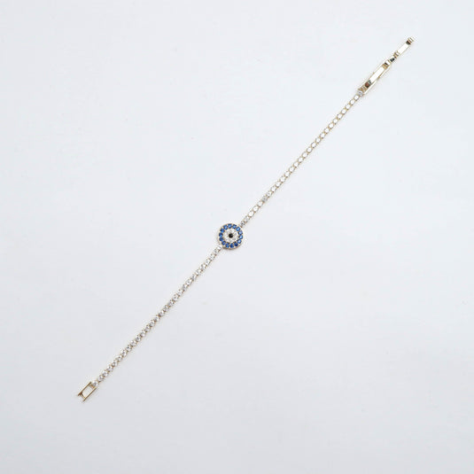 Elegant gemstone with evileye bracelet by QuinShine featuring a delicate silver chain and blue evileye charm