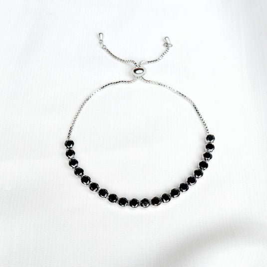 QuinShine silver chain bracelet with black stones elegant jewelry for evenings