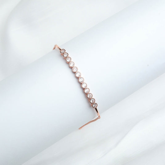 QuinShine elegant rose gold bracelet with round clear stones on adjustable band