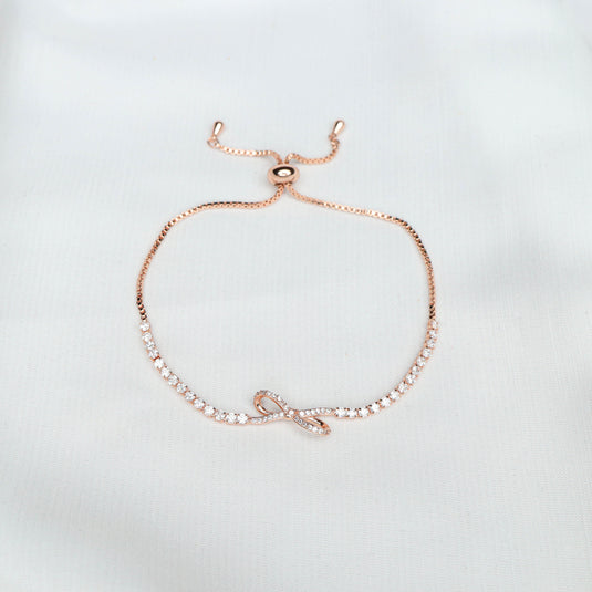 Elegant Rose Gold infinity bracelet with sparkling stones and adjustable chain from QuinShine