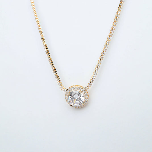 Gold chain elegant tennis necklace jewelry with round diamond pendant from QuinShine