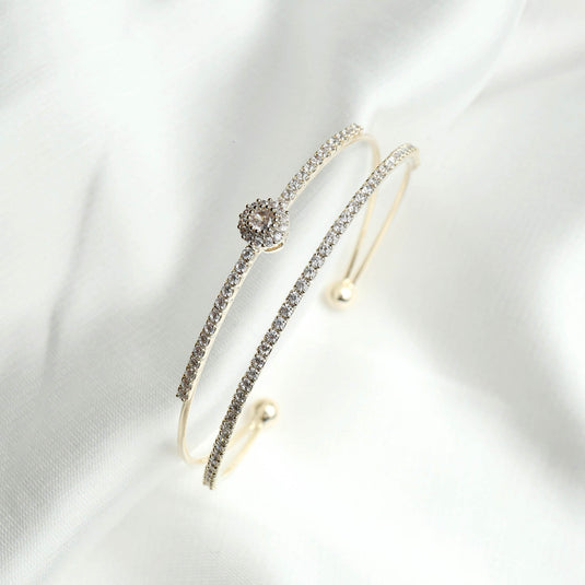 QuinShine Embrace Brilliance Bracelet featuring dual rows of sparkling crystals on delicate gold bands
