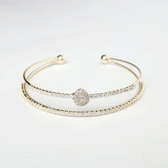 QuinShine Embrace Brilliance Bracelet gold tone with sparkling crystals and adjustable open cuff design