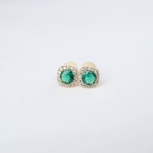 QuinShine emerald crown stud earrings with green stones and surrounding clear crystals