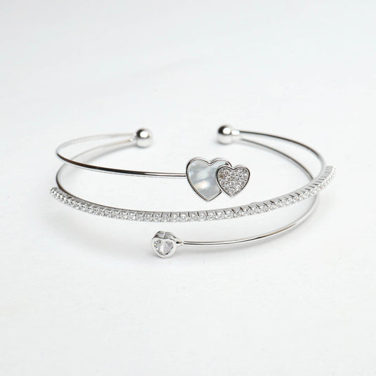 QuinShine elegant silver Eternal Heart Bracelet with dual heart charms and sparkling rhinestones