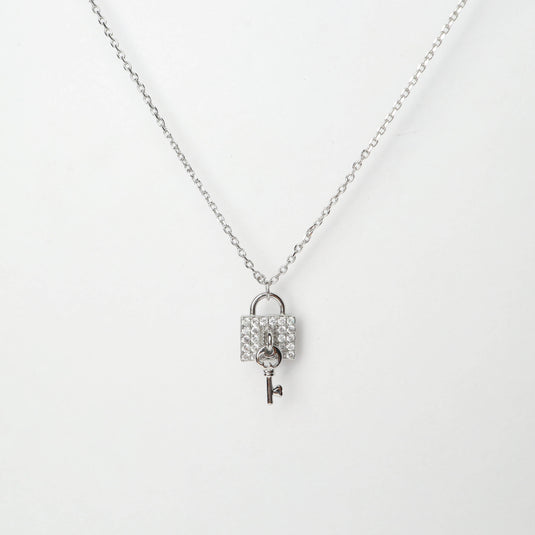Silver chain fashionable key charm Necklace with lock and key pendant detailed with crystals