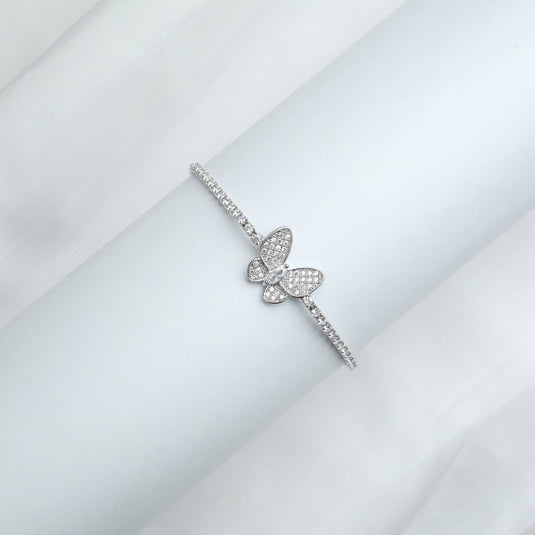 QuinShine Fluttering Radiance Bracelet featuring a sparkling butterfly design on a silver band
