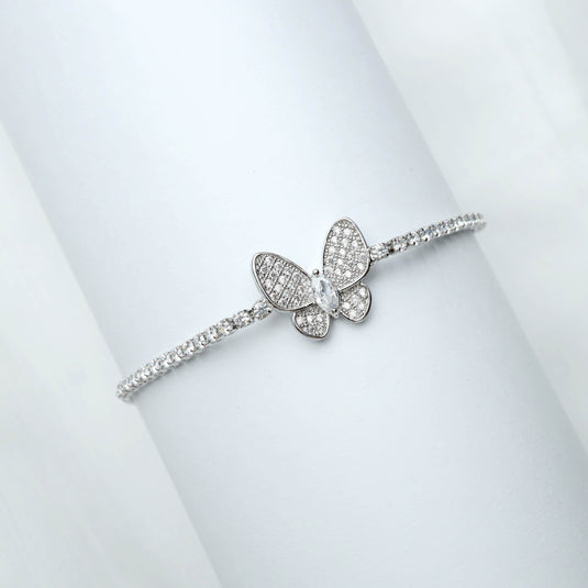 QuinShine Fluttering Radiance Bracelet featuring a sparkling butterfly centerpiece and crystal-studded band