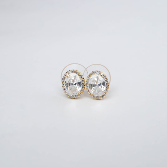QuinShine aura oval stud earrings with clear oval gemstones surrounded by small sparkling crystals