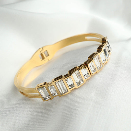 QuinShine elegant gold bracelet with rectangular clear stones high-end fashion bracelet