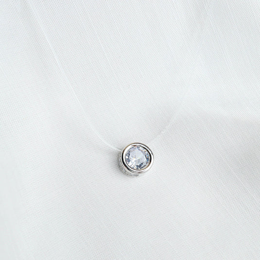 QuinShine elegant halo bezel necklace with a round clear gemstone pendant on a delicate chain