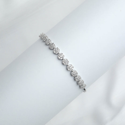Halo cluster Silver Adjustable bracelet with sparkling round crystals on white display