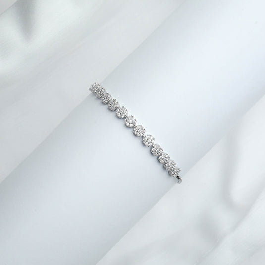 QuinShine Halo cluster Silver Adjustable bracelet with sparkling halo cluster design on white background