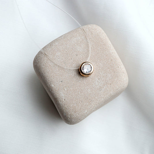 QuinShine invisible chain fashion jewelry necklace with single round crystal pendant on clear string