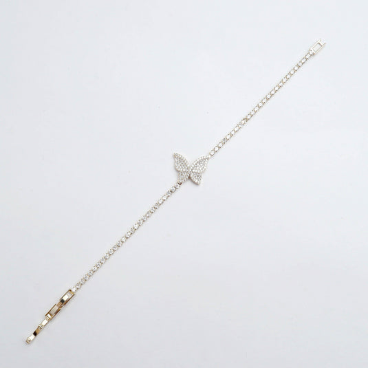 Lightweight designer Angel Wing bracelet by QuinShine with delicate rhinestone butterfly charm