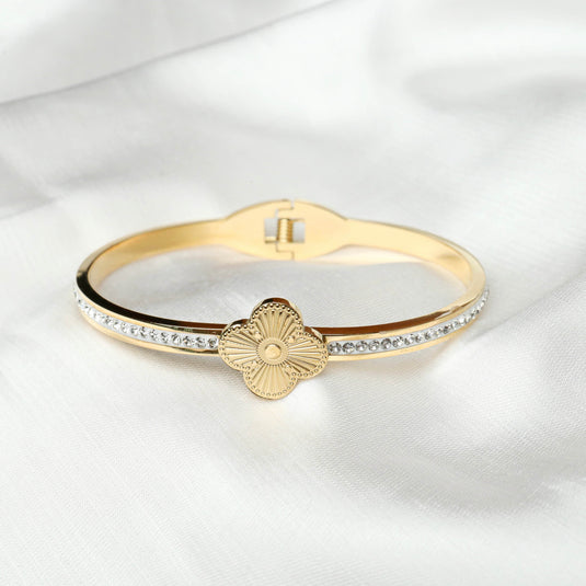 QuinShine Lustre Lily Bracelet gold tone with flower design and embedded crystals