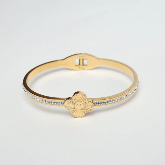 QuinShine Lustre Lily Bracelet gold-tone bangle with crystal accents and flower charm detail