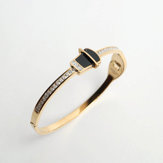 QuinShine luxury black stone bracelet with gold finish and sparkling rhinestones